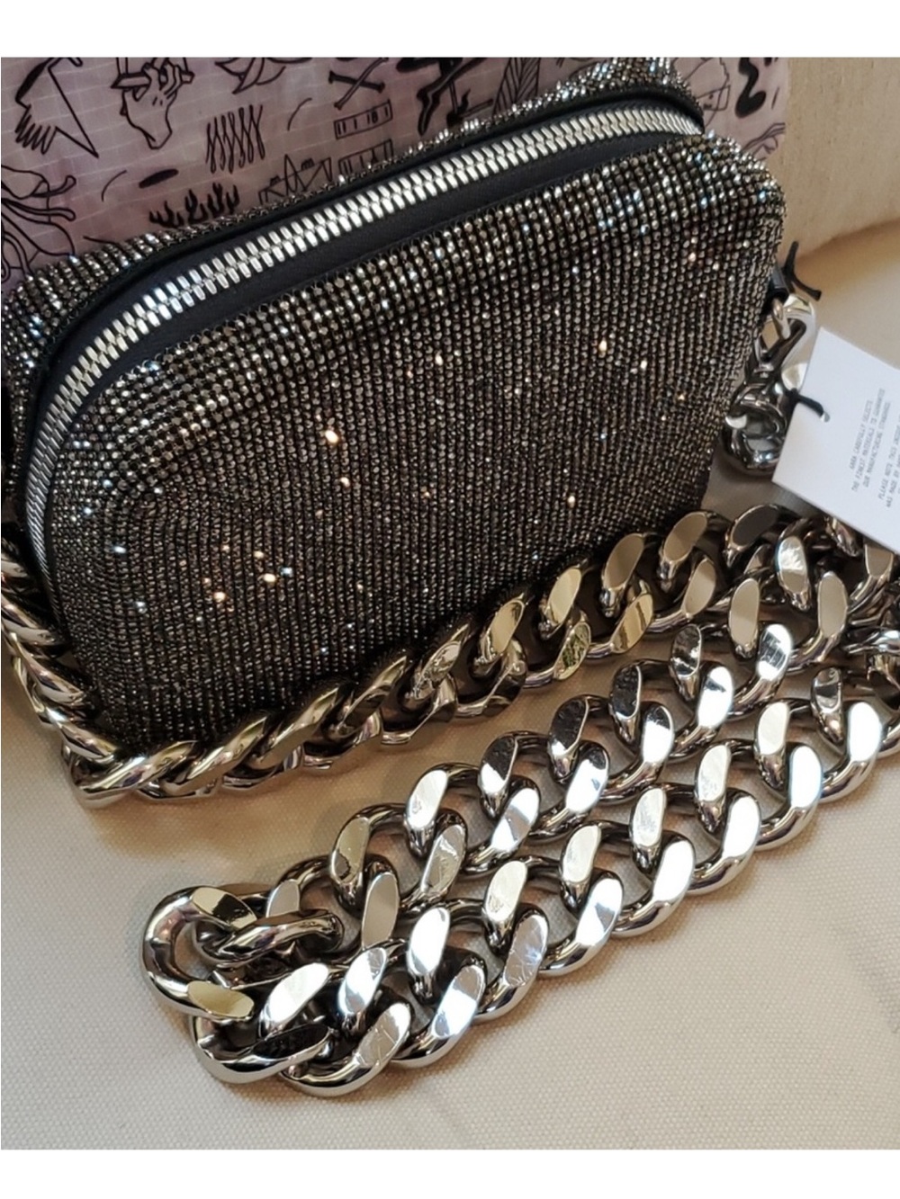 KARA Rhinestone Shoulder Bag with gorgeous crystals throughoutLarge chain strap